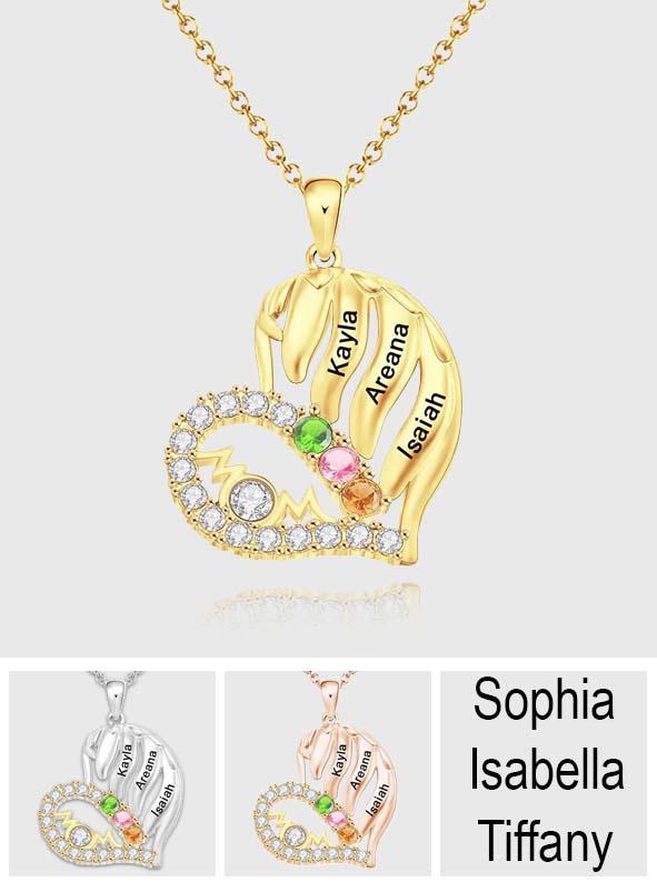 Our Family - Personalized Family Gold Heart Necklace With Birthstones