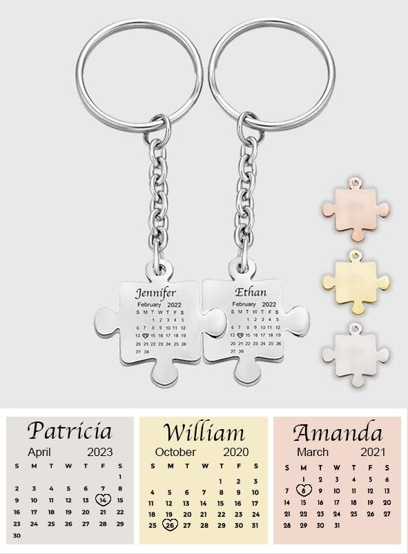 Matching Puzzle Calendar For Couple, Besties, Mom, Dad, Children - Personalized Couple Puzzle Calendar Keychain