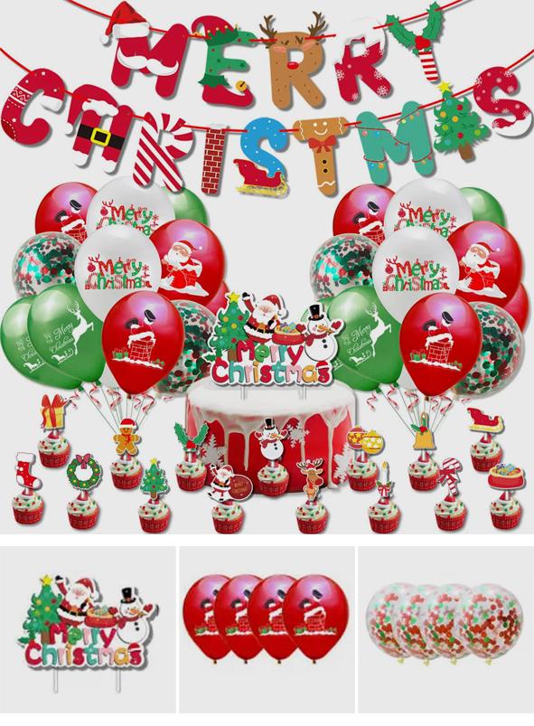 Merry Christmas - Christmas Balloons Set With Banner for Christmas