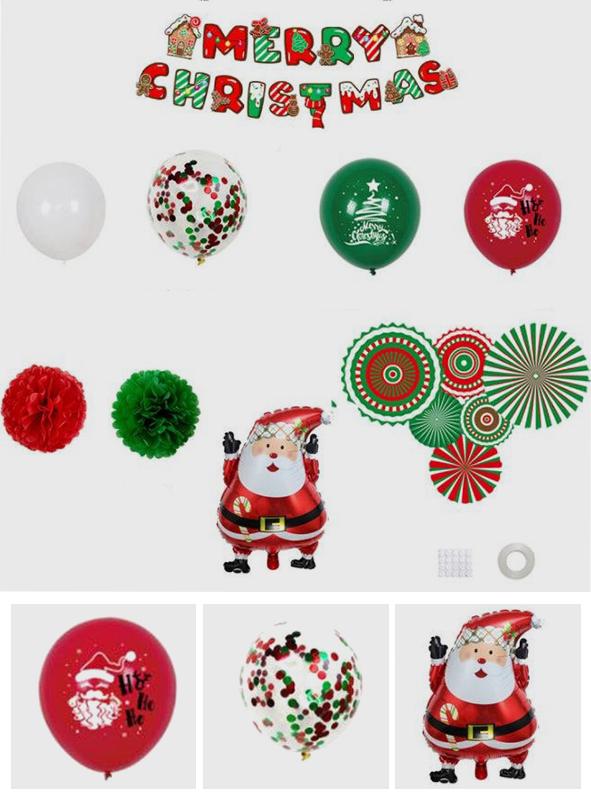 Merry Christmas - Christmas Balloons Set With Banner for Christmas
