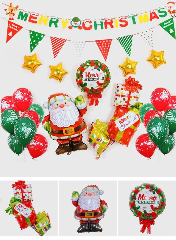 Merry Christmas - Christmas Balloons Set With Banner for Christmas