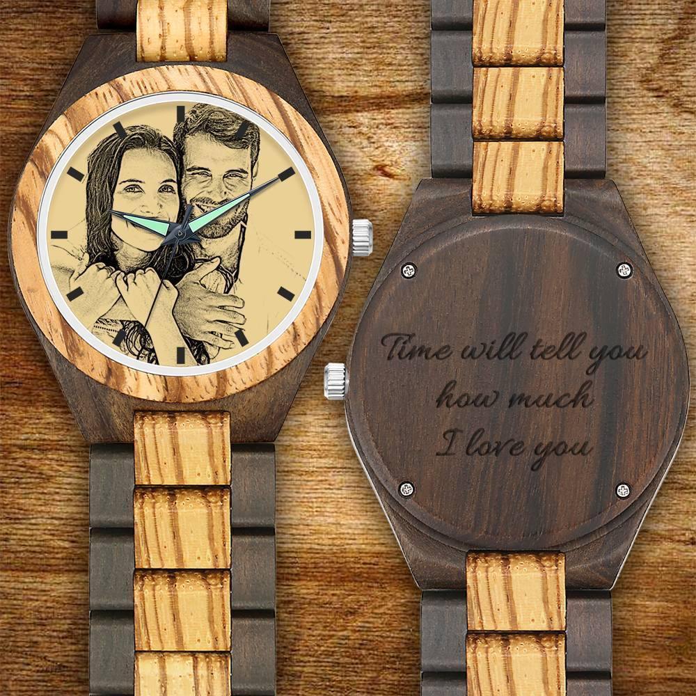 Men's Engraved Wooden Photo Watch Wooden Strap - Personalized Watch