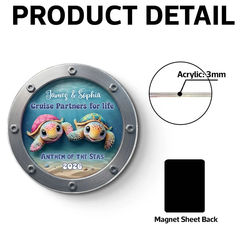 Acrylic Magnet Personalized for Cruise Partners, Colorful Turtle Porthole Design, Sweet Gift Idea for Wife or Husband