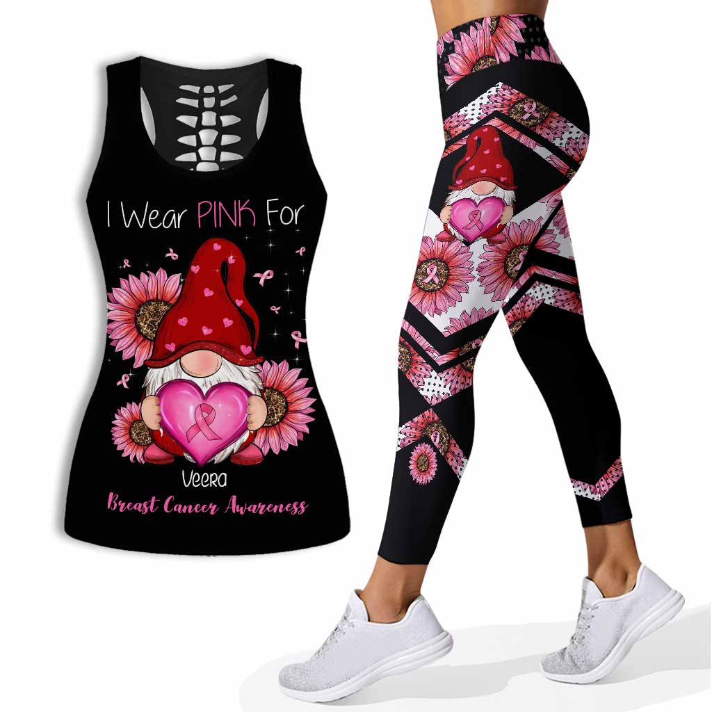 I Wear Pink For - Personalized Breast Cancer Awareness Hollow Tank Top and Leggings