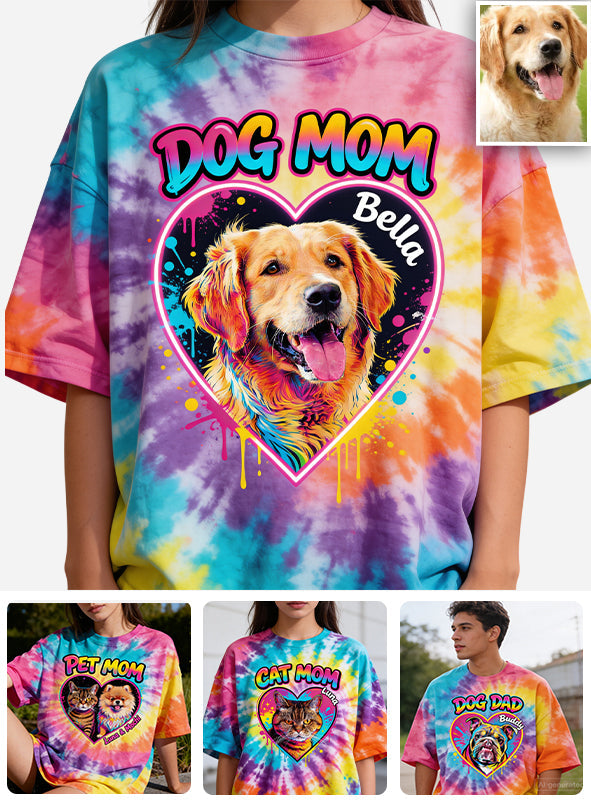 Custom Tie Dye Shirt For Dog Mom/ Dog Dad/ Cat Mom... - Personalized Dog All Over Shirt