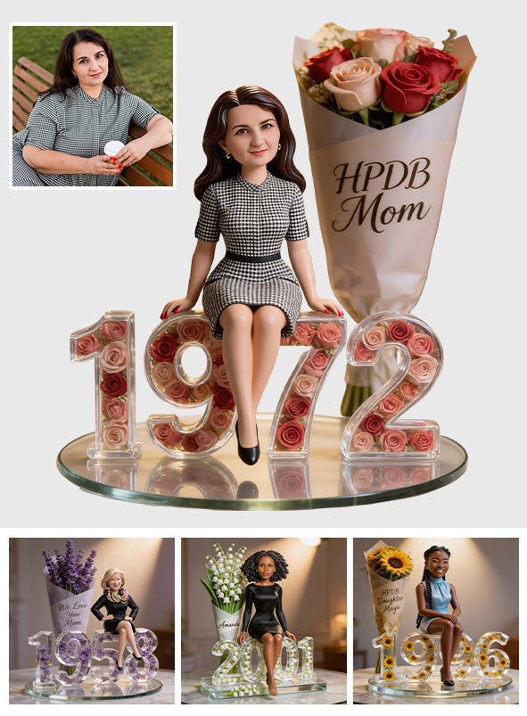 Flower, Photo and Year - Gift For Her - Personalized Birthday Custom Shaped Acrylic Plaque