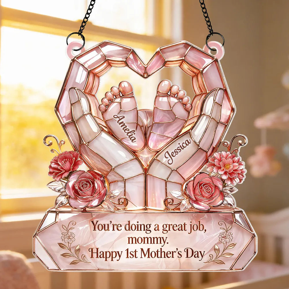 Personalized Acrylic Suncatcher Ornament for New Mom - Happy 1st Mother's Day Window Decor, Sunlight Reflection Unique Gift