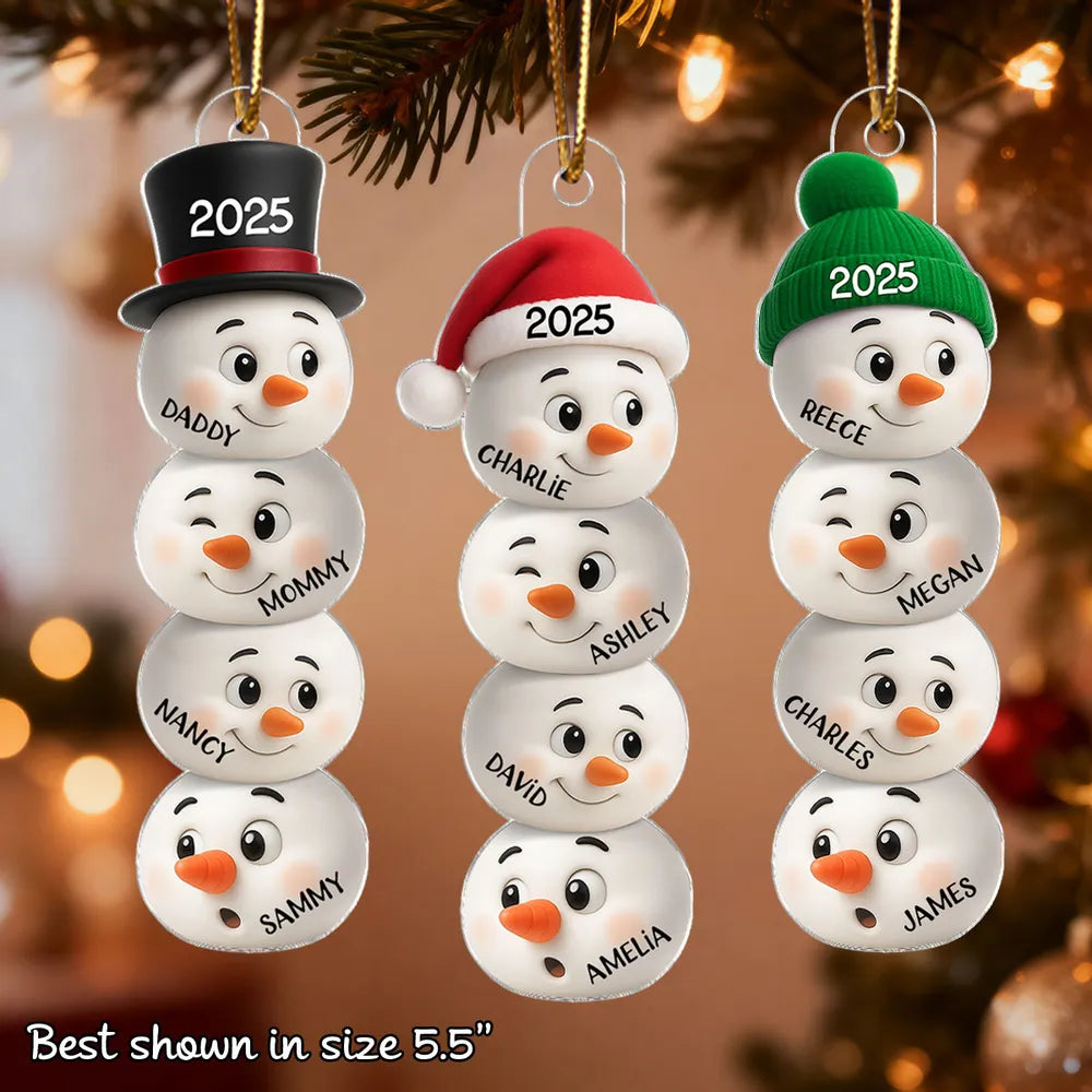 Cute Snowman Family Acrylic Ornament Personalized for Christmas β Funny Faces Holiday Decoration & Heartwarming Gift for Loved Ones