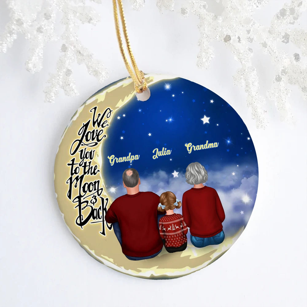 We Love You to the Moon & Back Custom Ceramic Ornament, Unique Grandparent Grandchild Holiday Gift & Home Decoration