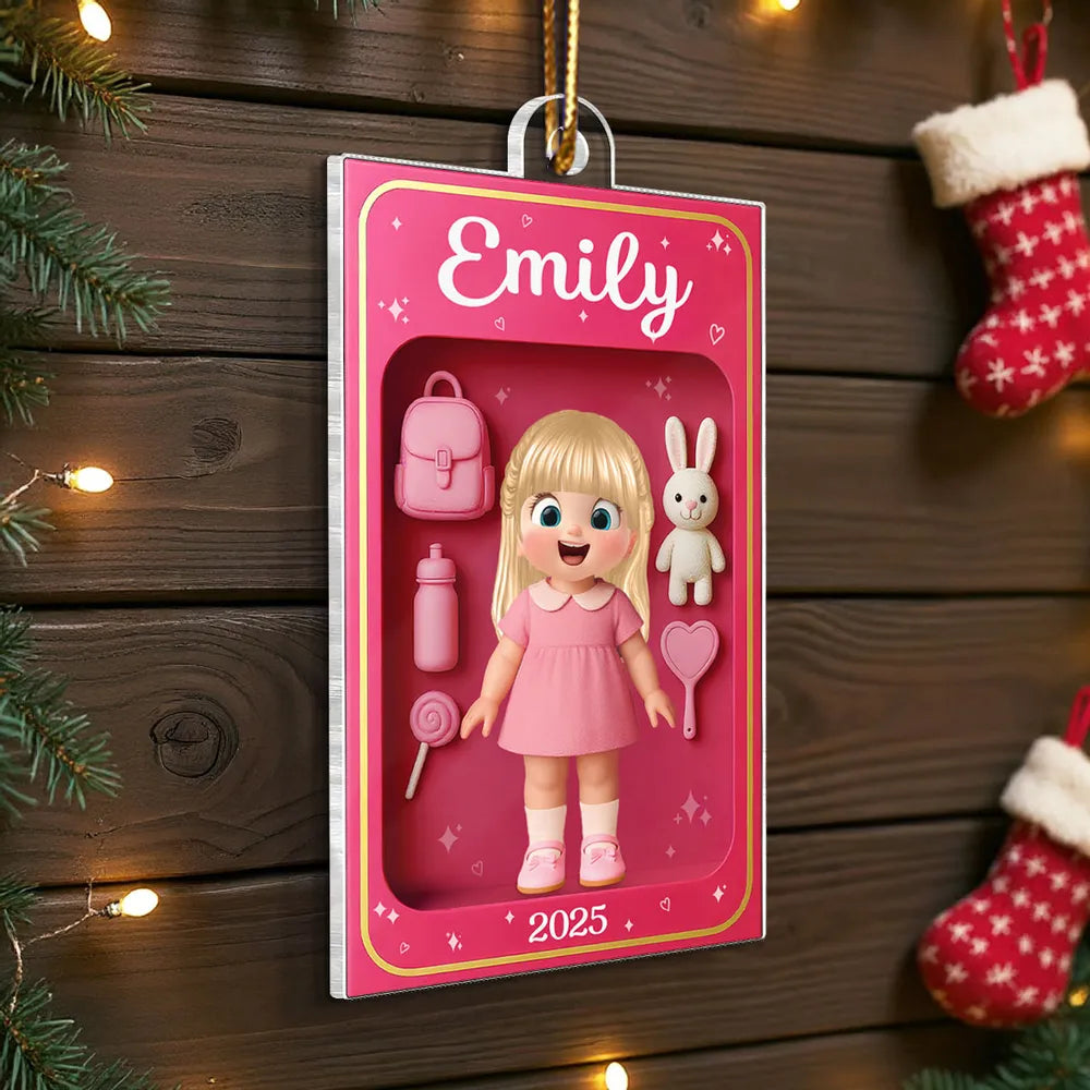 Pink Acrylic Girl Ornament - Personalized Gift for Kids