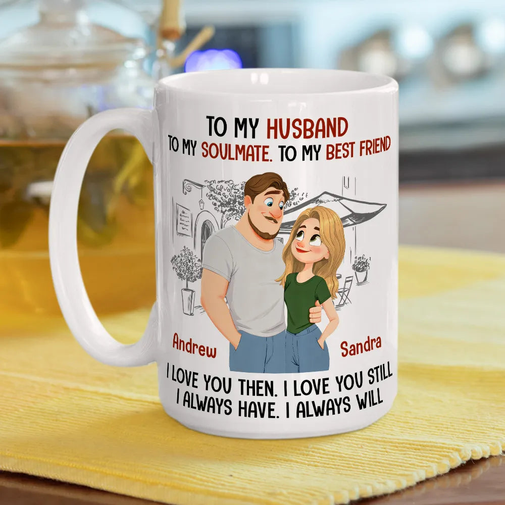 Personalized Ceramic Mug With Cute Couple Illustration, 'I Always Have I Always Will' Romantic Gift For Husband