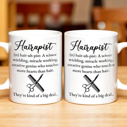 Personalized Hairapist Definition Ceramic Mug, Funny Scissor & Comb Coffee Cup, Unique Gift for Hairstylists