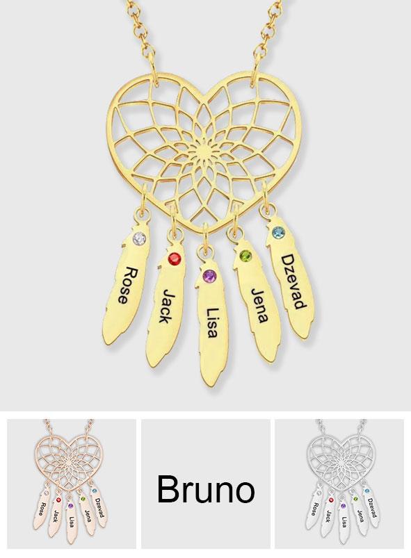 Family Name - Personalized Family Dreamcatcher Birthstone Necklace