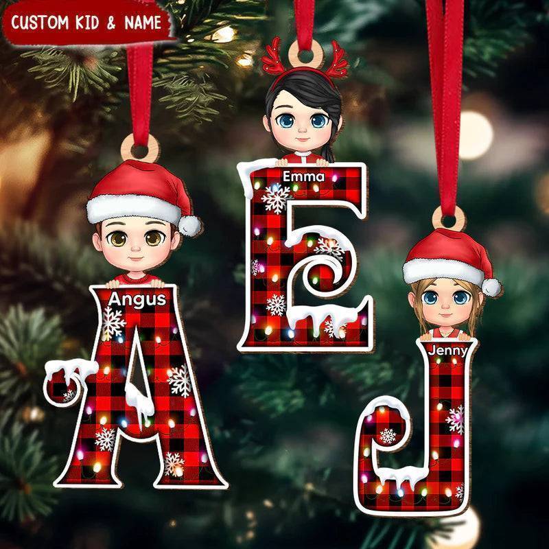 Christmas Alphabet Personalized Kids Ornament (Made from premium natural wood)