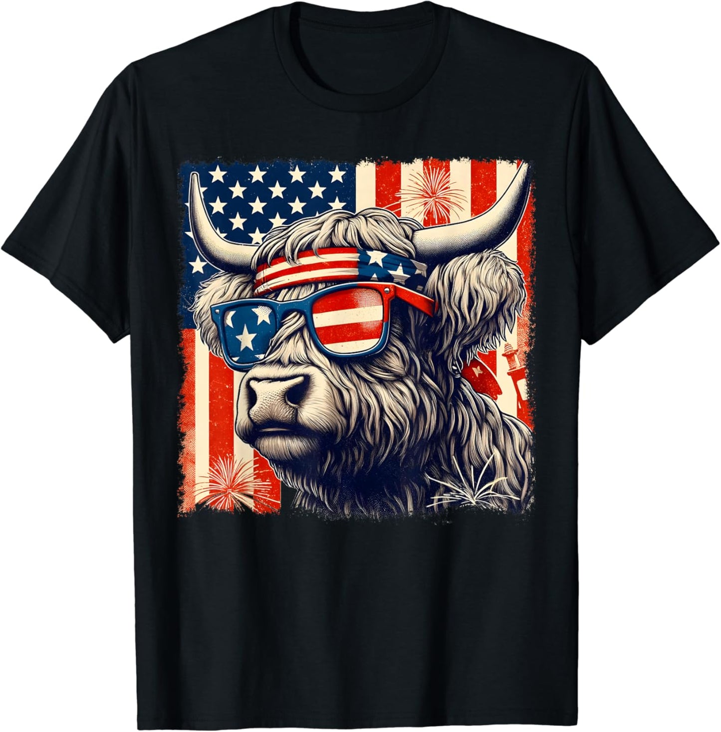 Highland Cow Sunglasses American Flag 4th of July Highland Cow T-shirt & Hoodie 0624