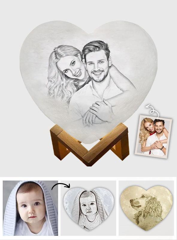 Any Photo Heart Moon Lamp - Personalized Lamp