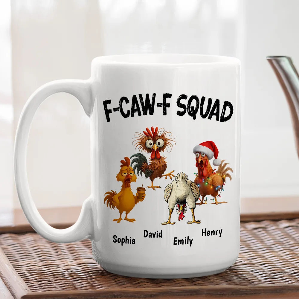 Personalized Chicken Squad Mug with Custom Names β Funny Office Team Coffee Cup Gift