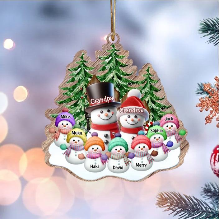 Personalized Snowman Family Ornament, Sticker, and Sign - Perfect Gift for Grandparents, Custom Names Holiday Decoration