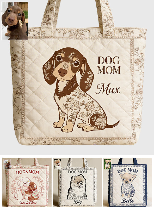 I Love My Dog - Toile De Jouy Style - Personalized Dog Quilted Tote Bag