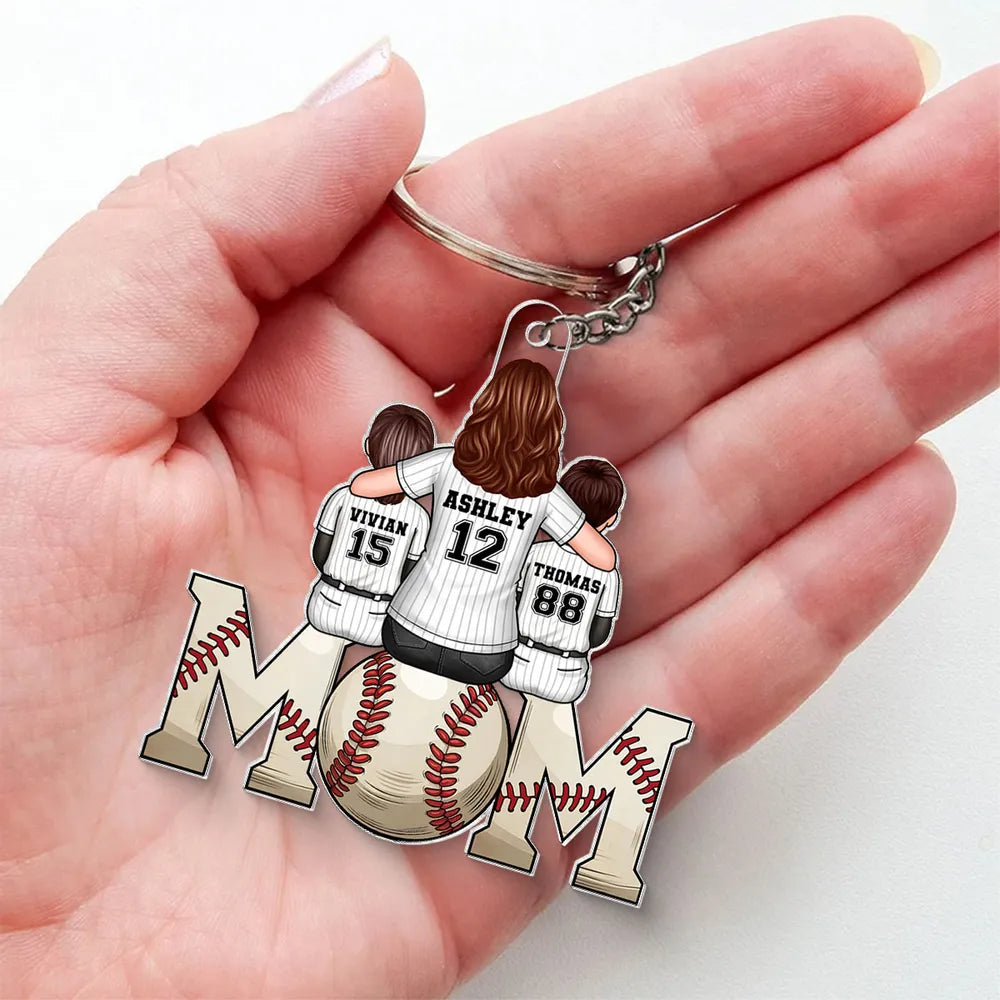 Custom Keychain with Mom and Kids in Jerseys – Personalized Gift
