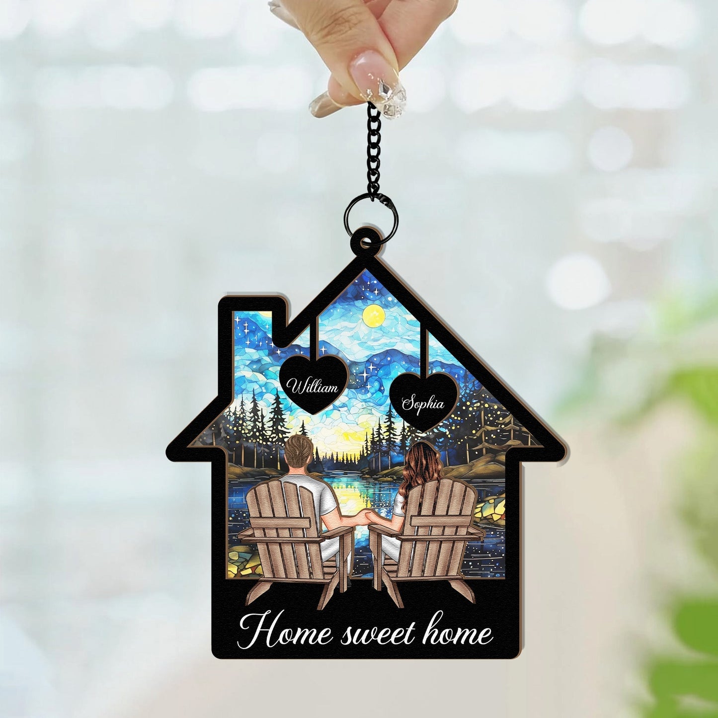 Starlit Forest Scene Couple Ornament β Personalized Wood and Acrylic Hanging Keepsake for Lovers