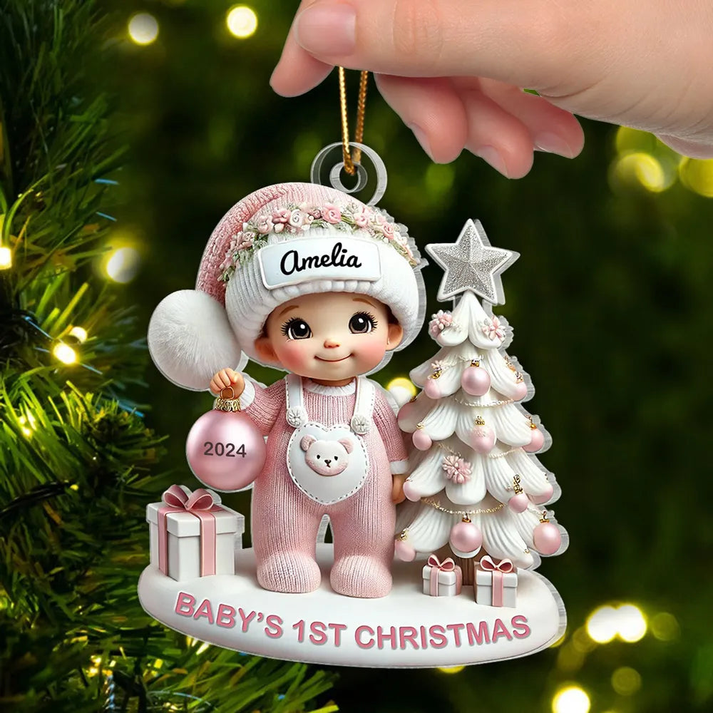 Personalized Acrylic Ornament for Baby's First Christmas β Cute Pastel Tree Design, Keepsake Holiday Decor & Unique New Baby Gift