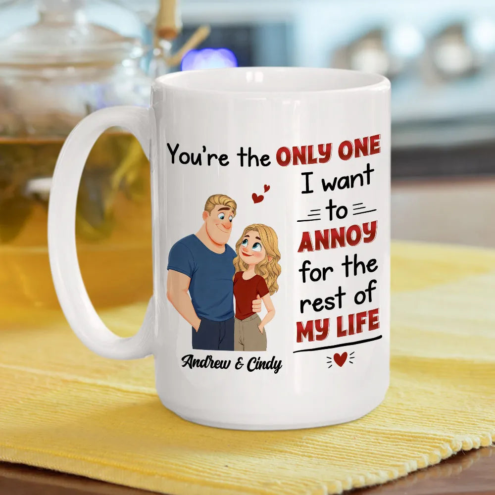 Personalized White Ceramic Mug with Cute Couple Illustration Funny Annoying Love Quote Unique Gift for Couples