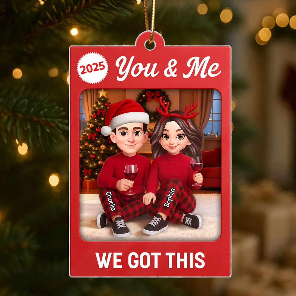 Personalized Acrylic Ornament for Couple β You & Me Christmas Decor, Cozy Cartoon Style, Unique Romantic Holiday Gift