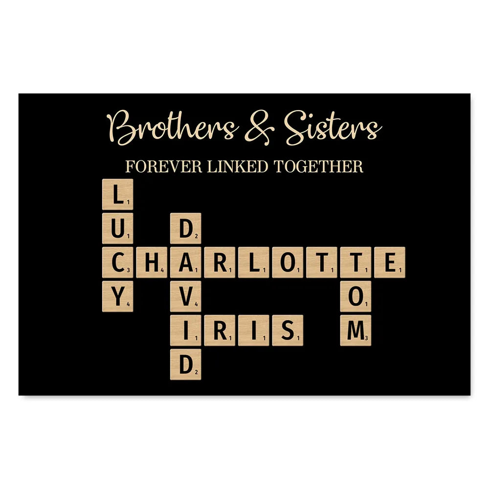 Brothers & Sisters Forever Linked Together Crossword Puzzle Art Personalized Poster or Plaque or Keychain or Ornament, Gift For Siblings, Family