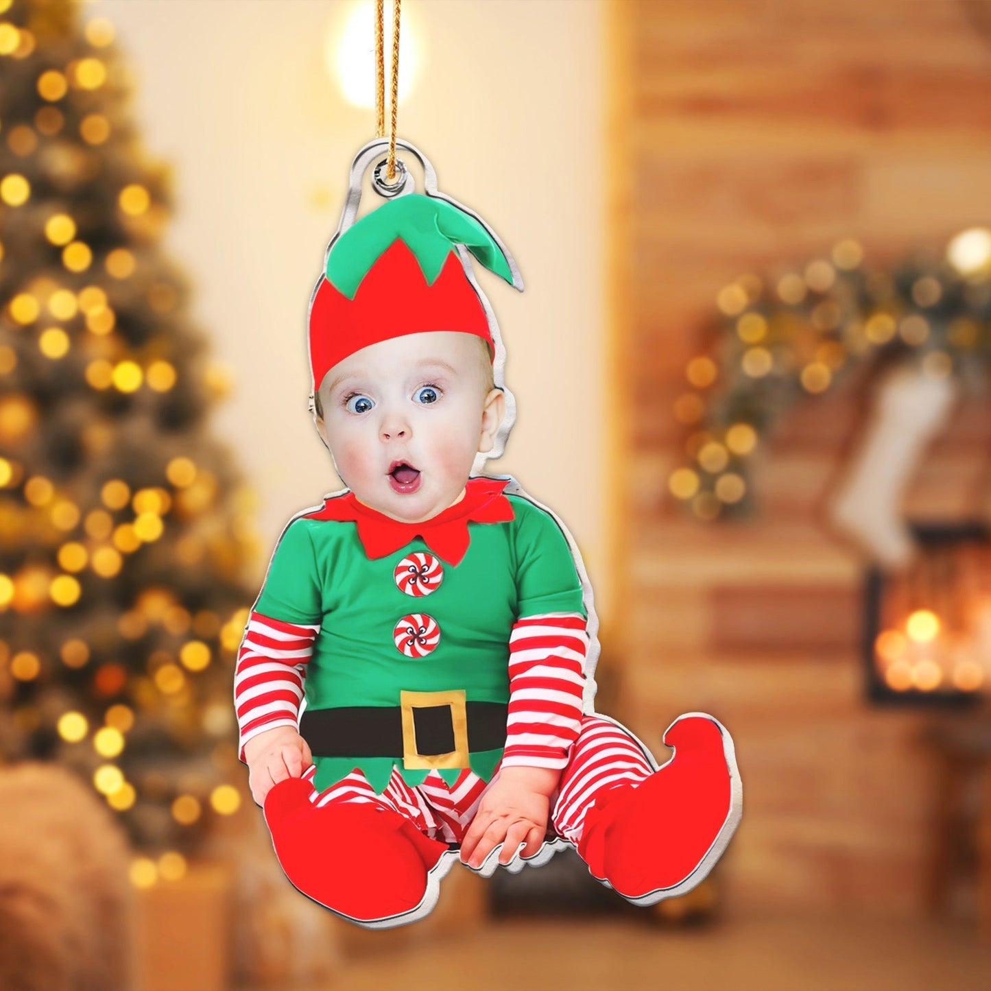 Christmas Baby Elf Acrylic Ornament - Fun Personalized Gift