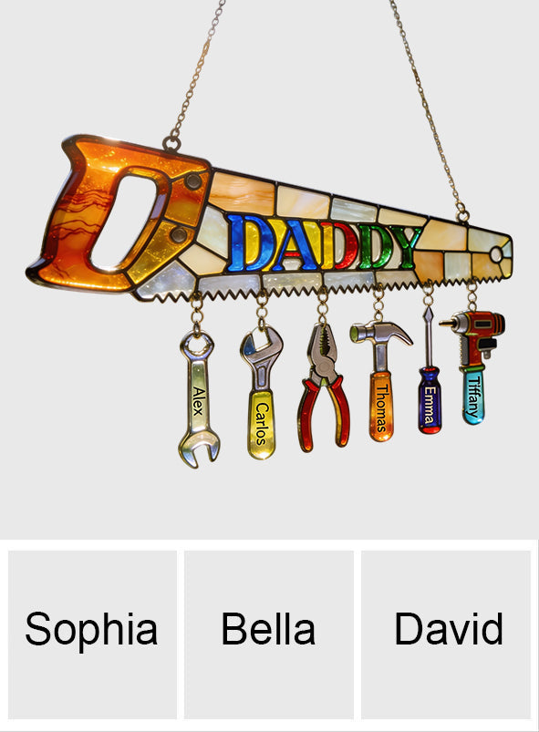 Best Dad Ever - Personalized Father Window Hanging Suncatcher With Custom Charms