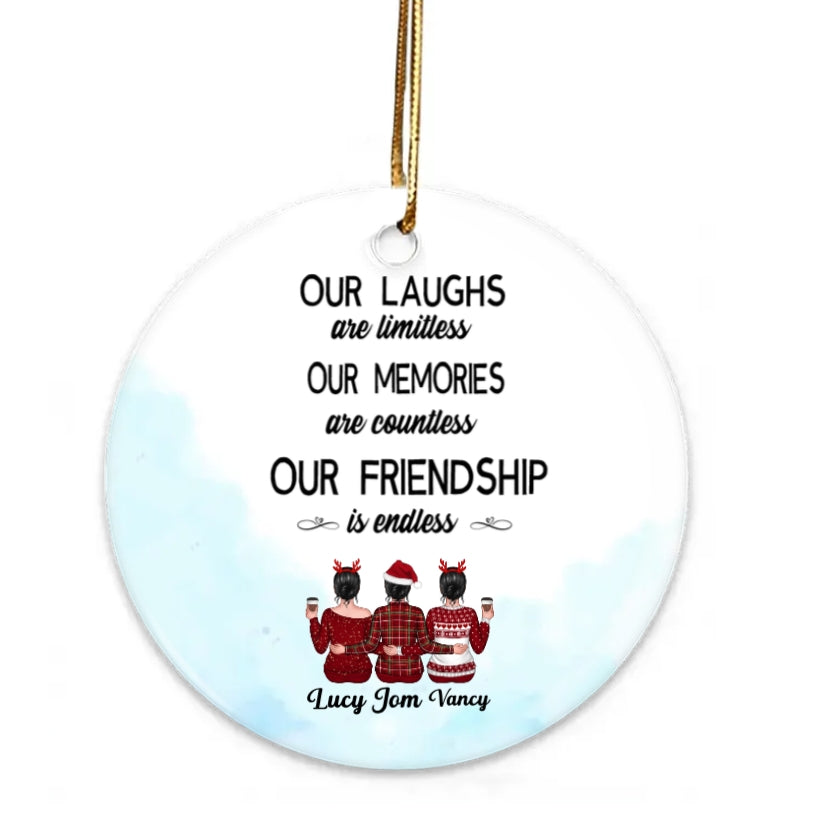 Besties - Our Laughs Are Limitless Our Memories Are Countless Our Friendship Is Endless - Personalized Ornament, Beauty Tools, Jewelry, Cup, Plaque - Perfect Friendship Gift