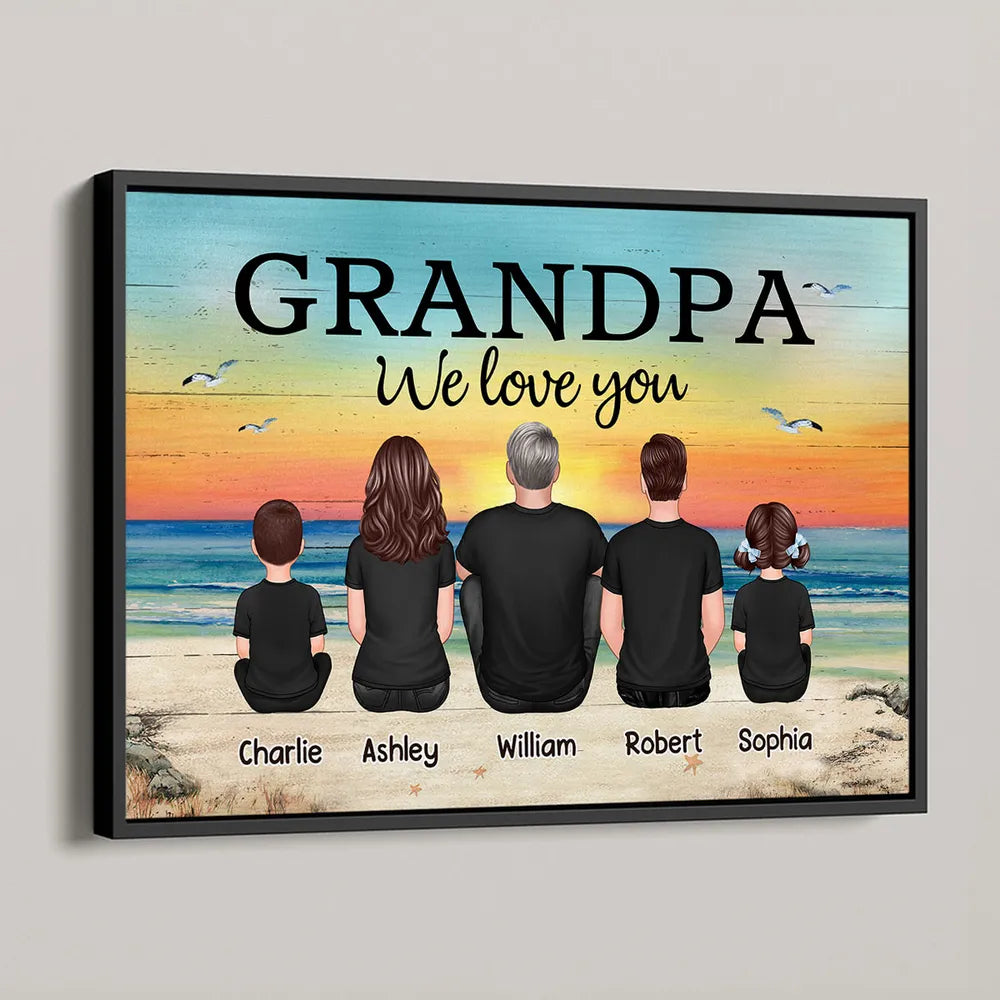Poster Personalized Grandpa Beach Scene Family Art, You Are Our World, Vintage Style, Unique Gift from Grandkids