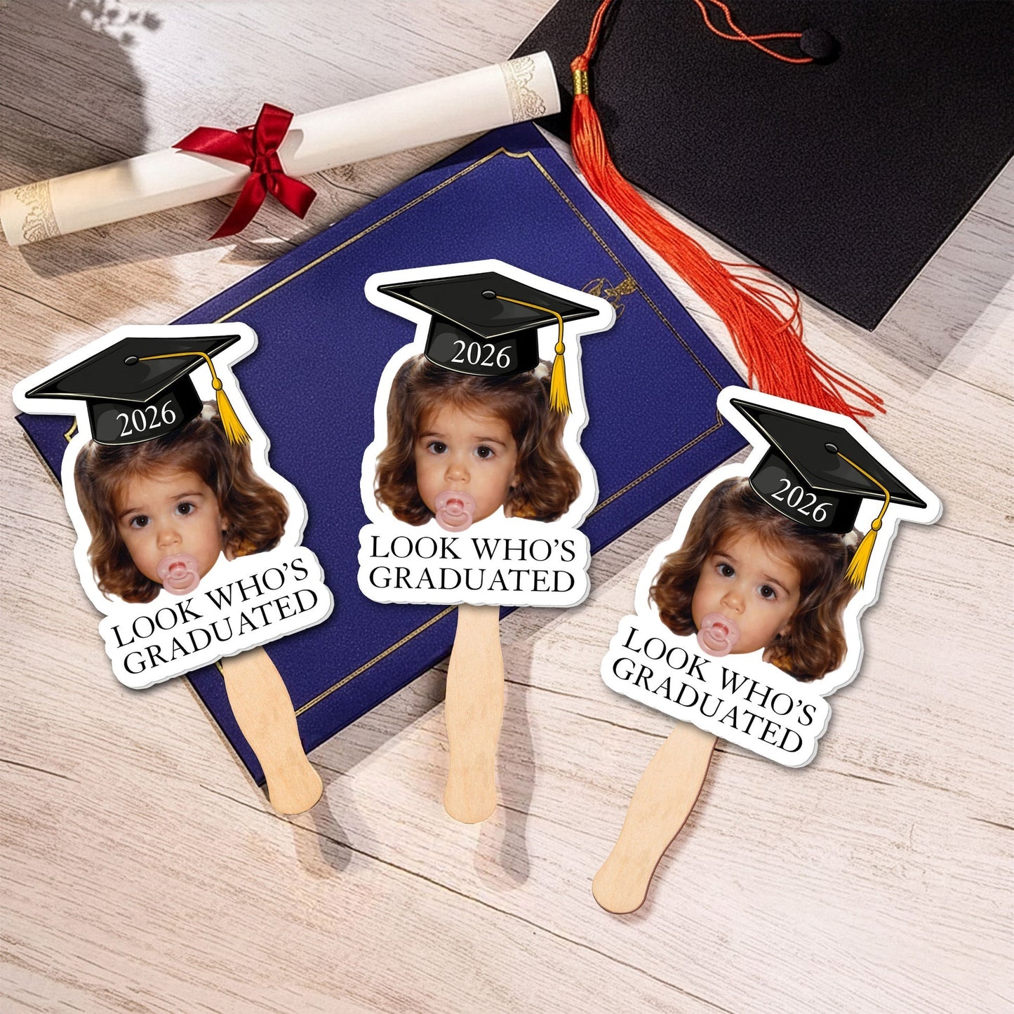 Personalized Graduation Fan with Childhood Photo, Look Who's Graduated, Unique Creative Gift for Grad Celebration
