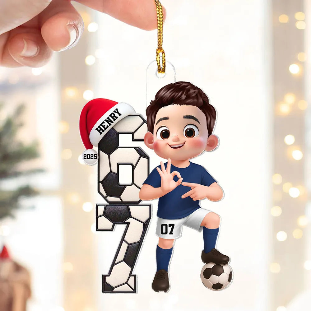 Custom Soccer Boy or Girl Acrylic Ornament β Funny Teen Slang Six Seven, Festive Holiday Decor & Creative Gift for Young Soccer Fans