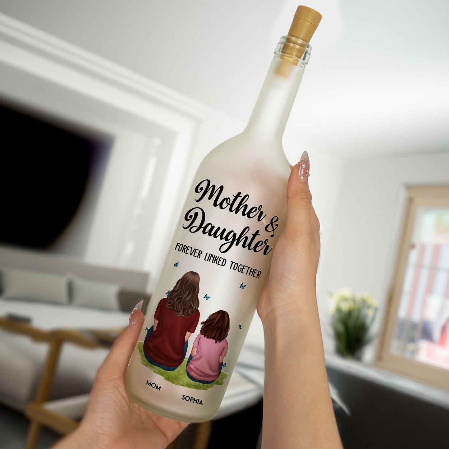 Forever Linked Together Personalized Bottle Lamp – Unique Mother’s Day Gift for Mom