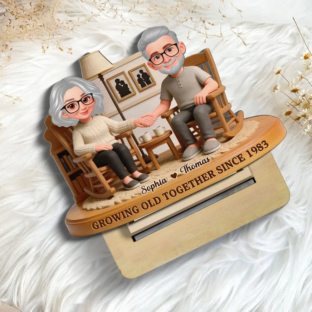 Personalized 2-Layer Wooden Plaque Elderly Couple Holding Hands in Cozy Living Room, Unique Anniversary Gift for Him or Her
