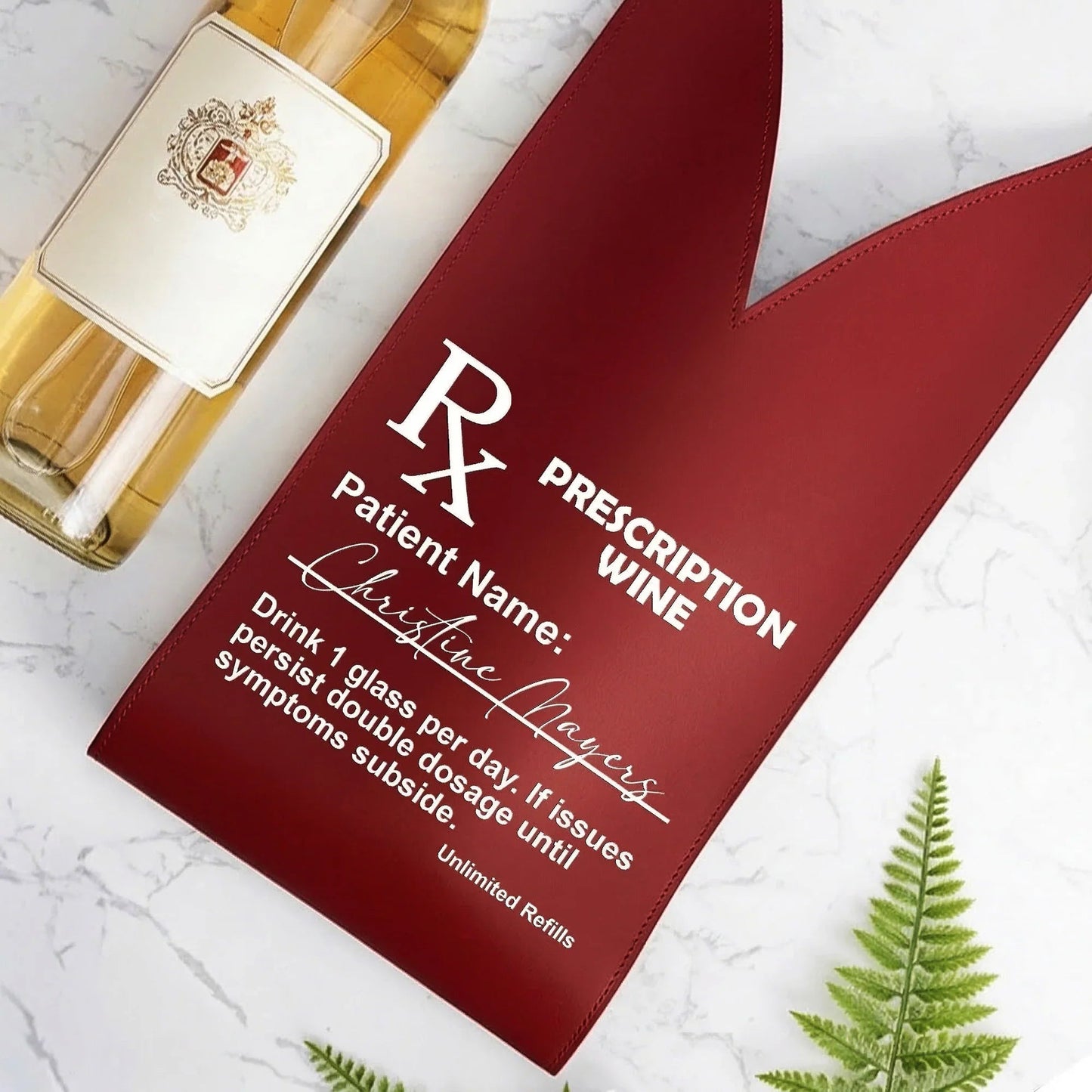 Personalized PU Leather Wine Bag Prescription Wine Design Funny Unique Gift for Wine Lovers, Dinner Parties & Host Gifts