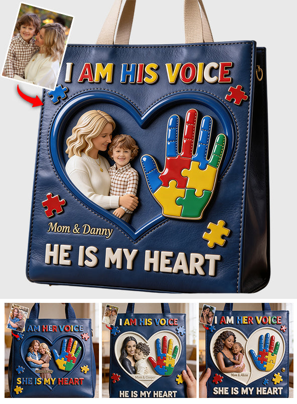 I Am His Voice, He Is My Heart - Personalized Autism Awareness Tote Bag