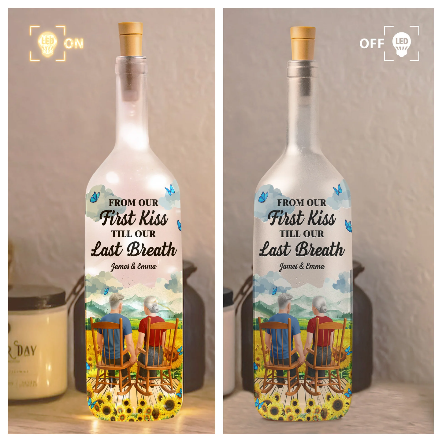 Personalized Bottle Lamp From Our First Kiss Till Our Last Breath Romantic Couple Gift With Warm Glow Home Decor