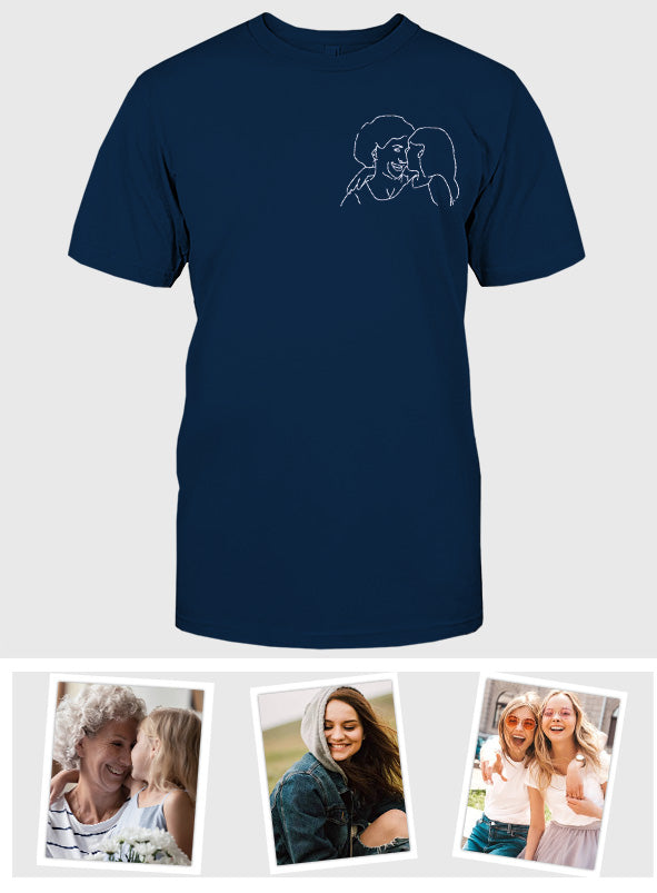 Custom Line Art - Personalized Grandma Embroidered T-shirt