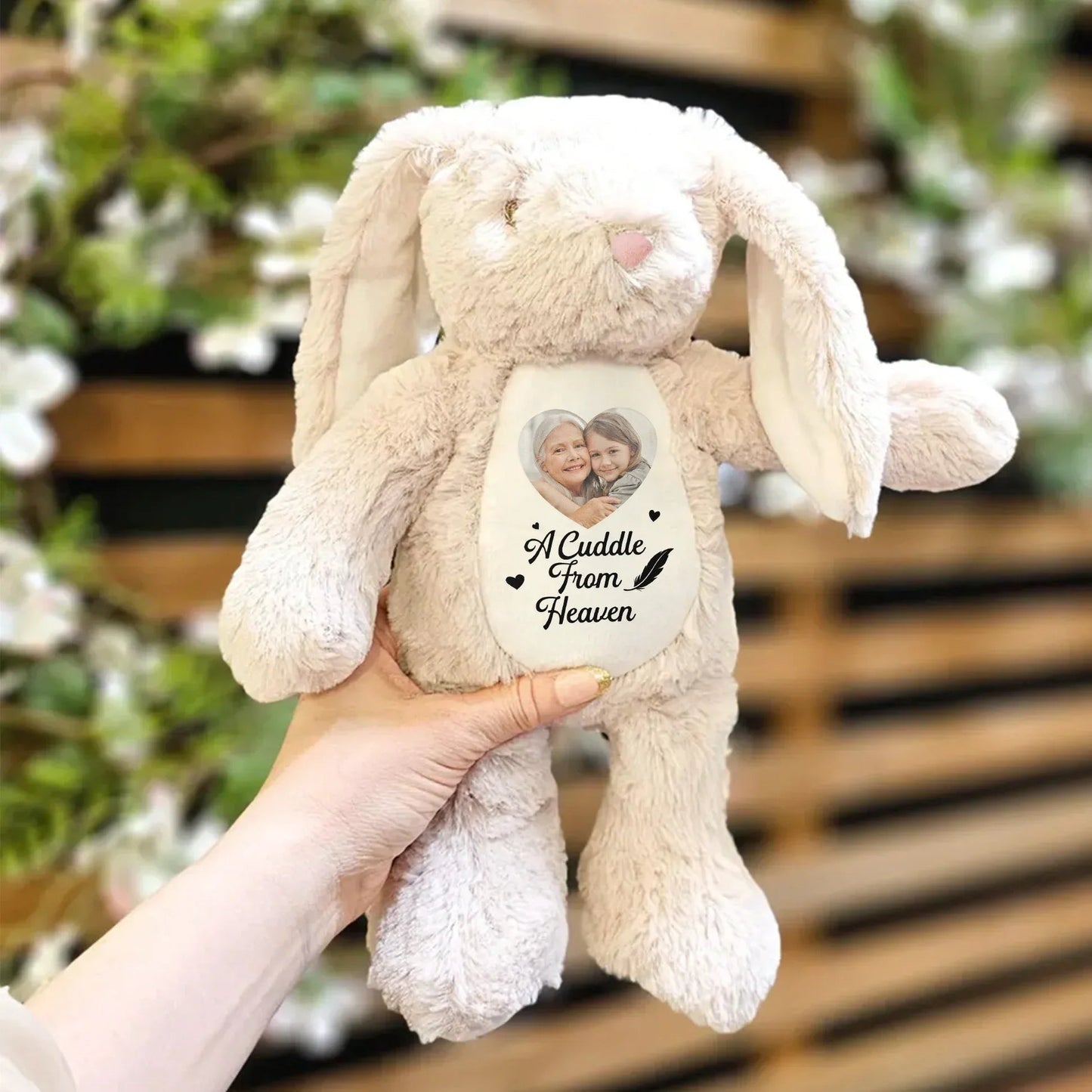Personalized Plush Bunny with Photo and A Cuddle From Heaven Quote - Unique Memorial Gift