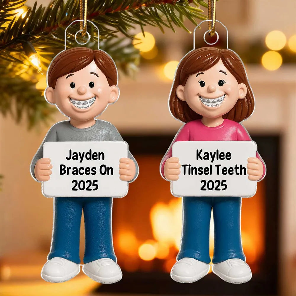 Smiling Braces Kid Acrylic Ornament β Adorable Keepsake Gift Celebrating Growing Smiles