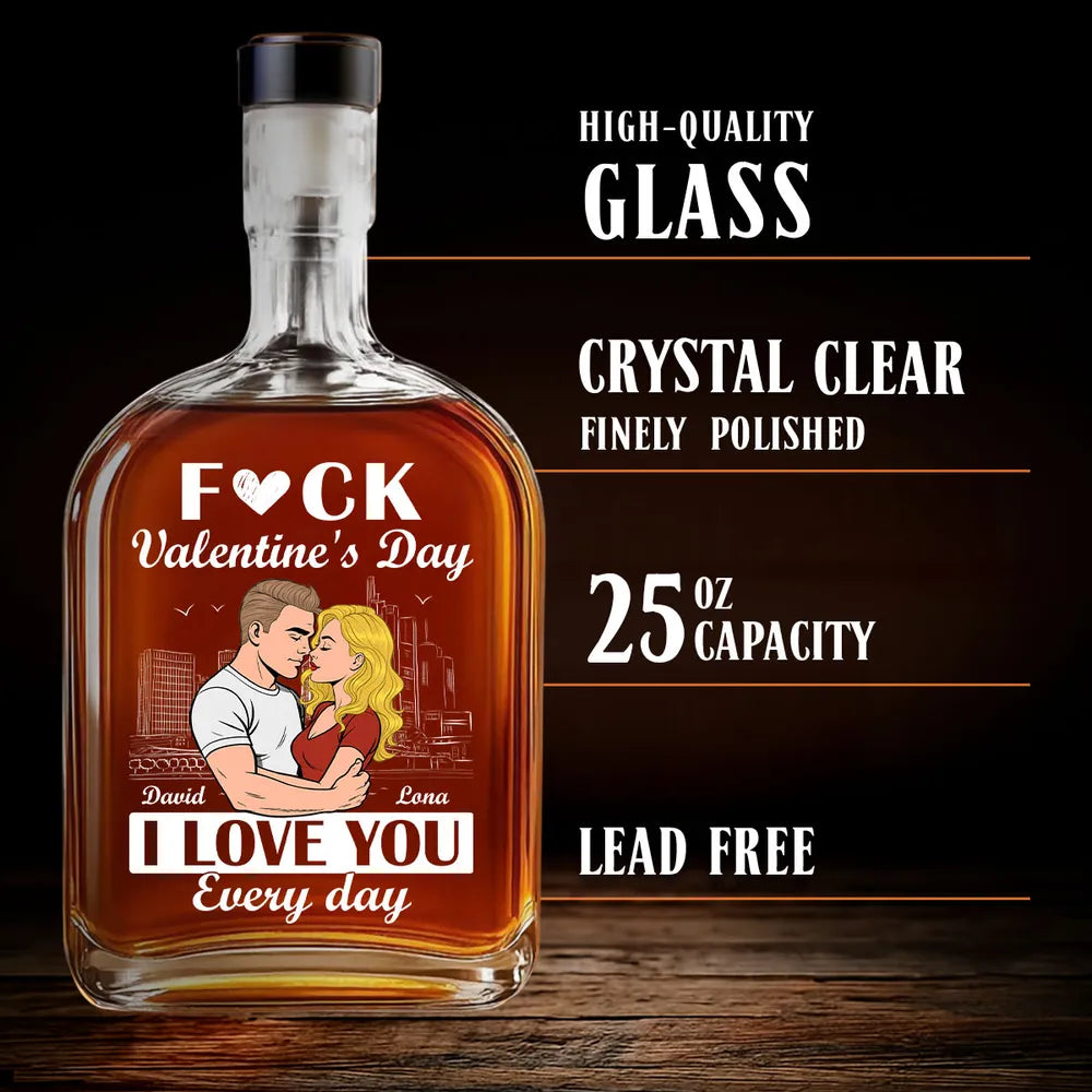 Personalized Glass Spirits Decanter with Custom Couple Illustration, “I Love You Every Day” Romantic Gift for Him or Her
