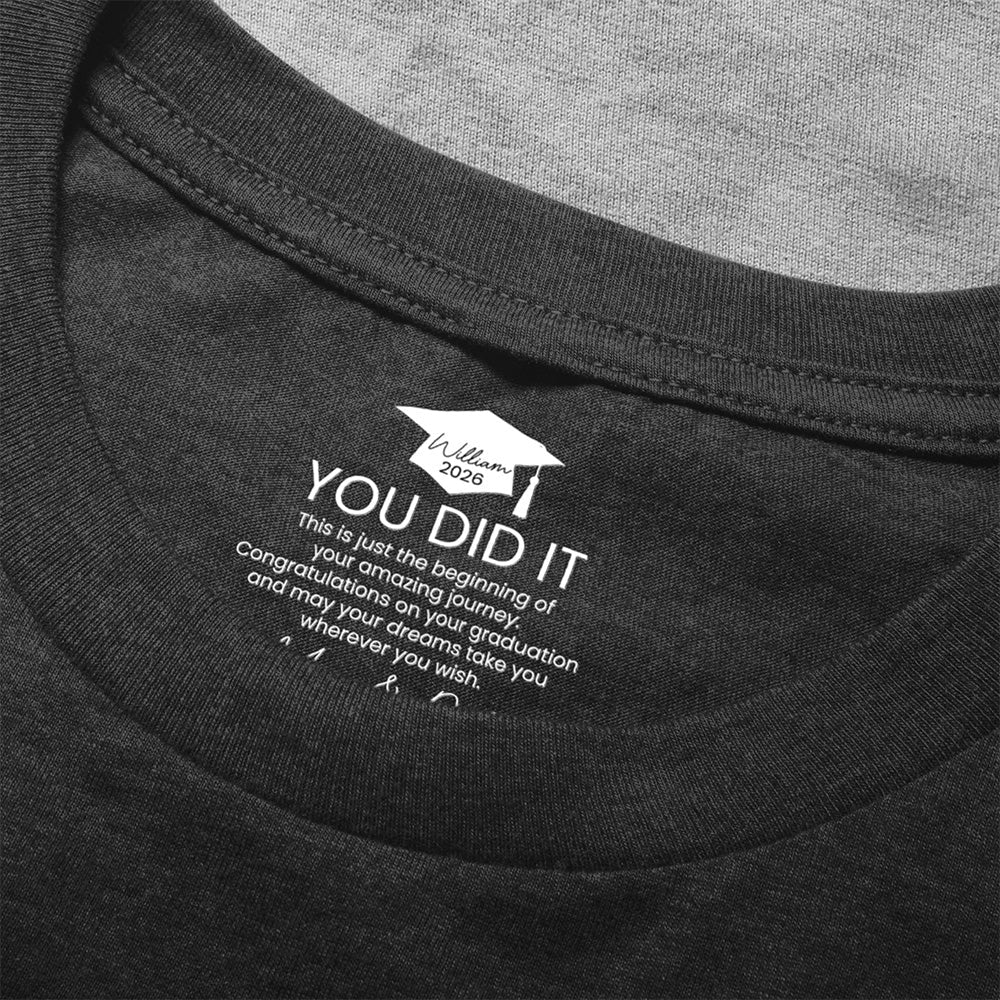 Graduation Cap Classic Tee with You Did It Message, Personalized Keepsake Shirt, Heartfelt Gift from Mom