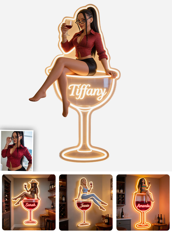 Custom Any Photo Drinking Corner - Personalized Wine Neon LED Light Sign