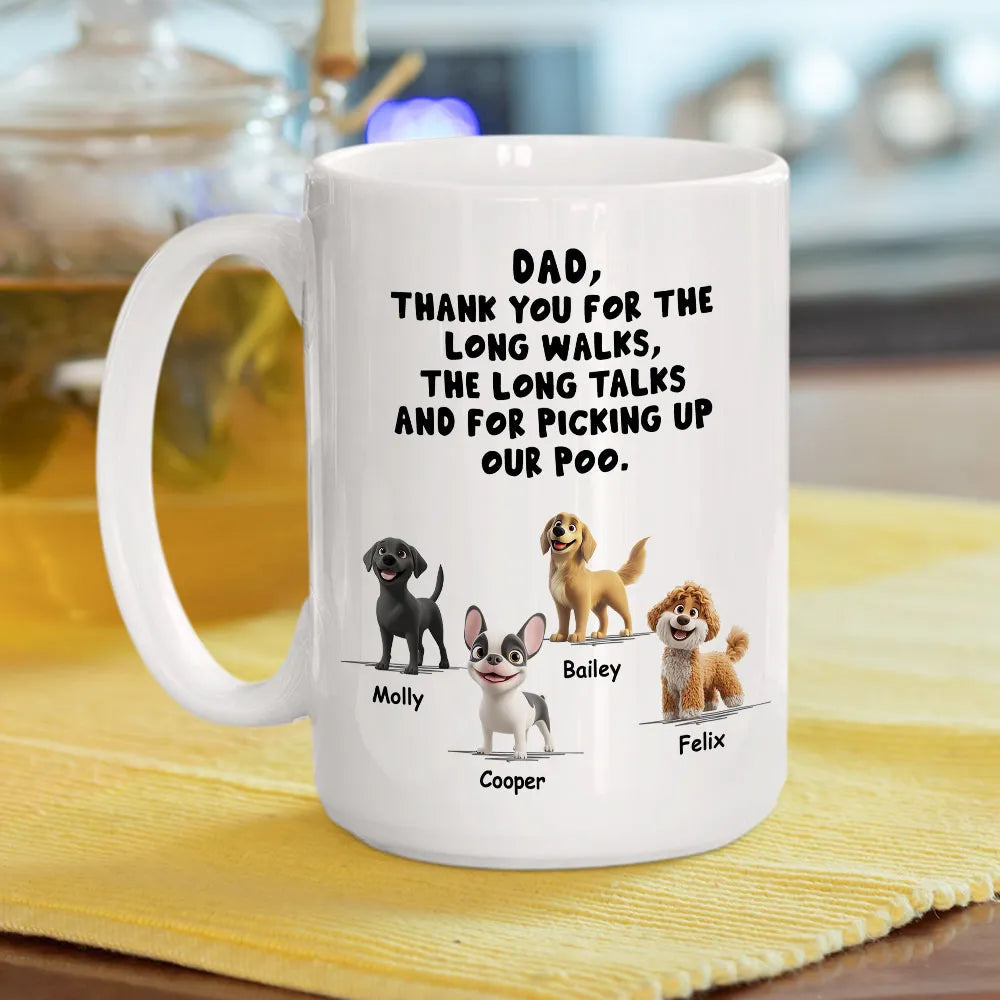 Personalized Dog Dad White Ceramic Mug with Funny Thank You Quote for Walks & Talks β Unique Gift for Pet Dad