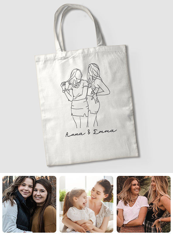 Custom Photo Line Art - Personalized Aunt Embroidered Tote Bag
