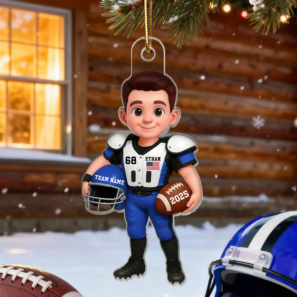 Acrylic Ornament - Personalized American Football Player for Christmas Tree, Cute Decor, Unique Gift for Kids & Sports Fans