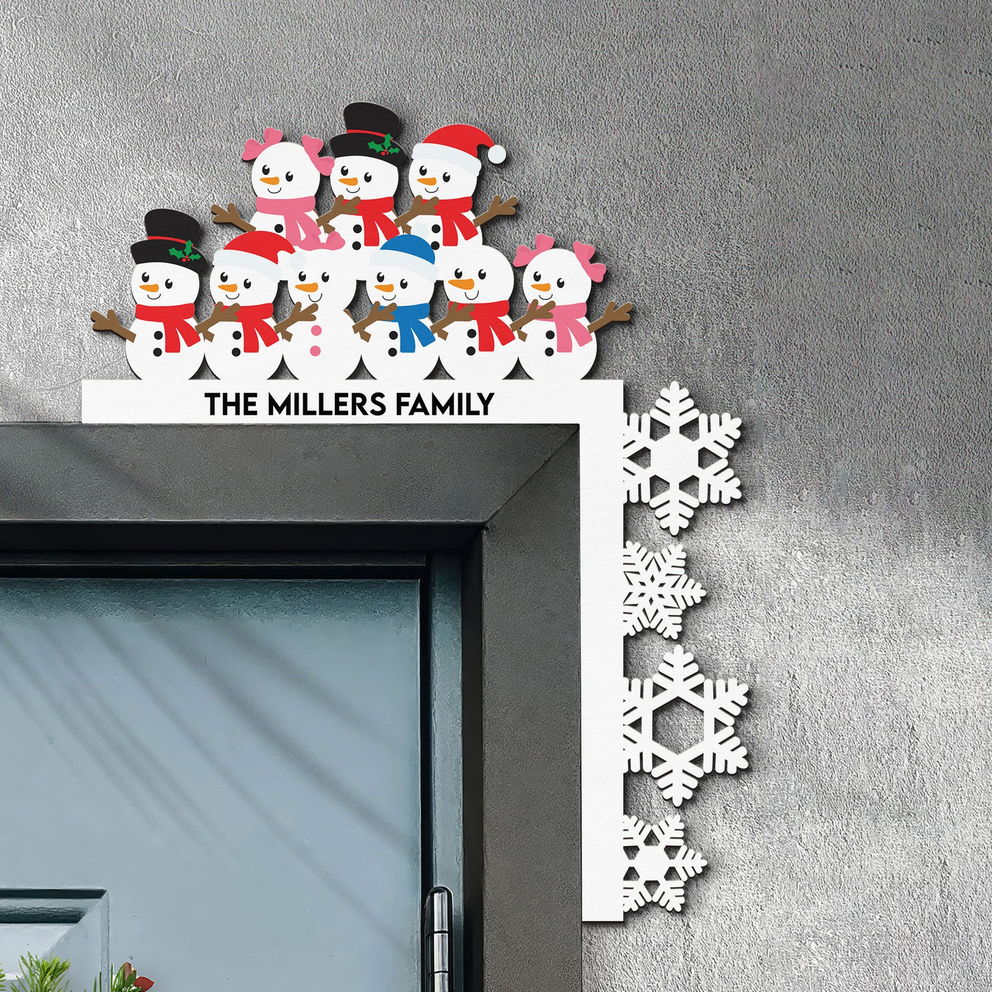 Door Corner Sign Customizable Snowman Family with Snowflake Edge - Holiday Entry Accent, A Creative Gift for Friends